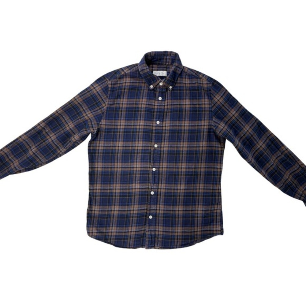 Cotton & Co. Women's Plaid Cotton Flannel Button Up Long Sleeve Blue Brown Small